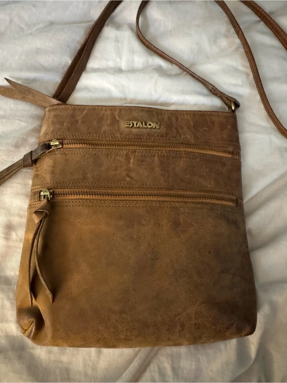 Genuine Brown Leather Crossbody Bag - Women